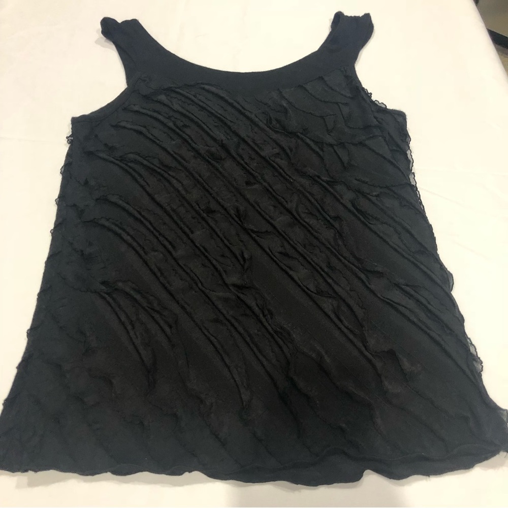 DoubleTake Black Ruffle Top  Petite Small.  Bust 32”